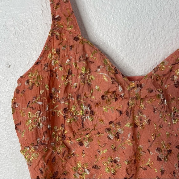 FREE PEOPLE Intimately Crinkle Floral Salmon Tank Top Size Large - Picture 2 of 6